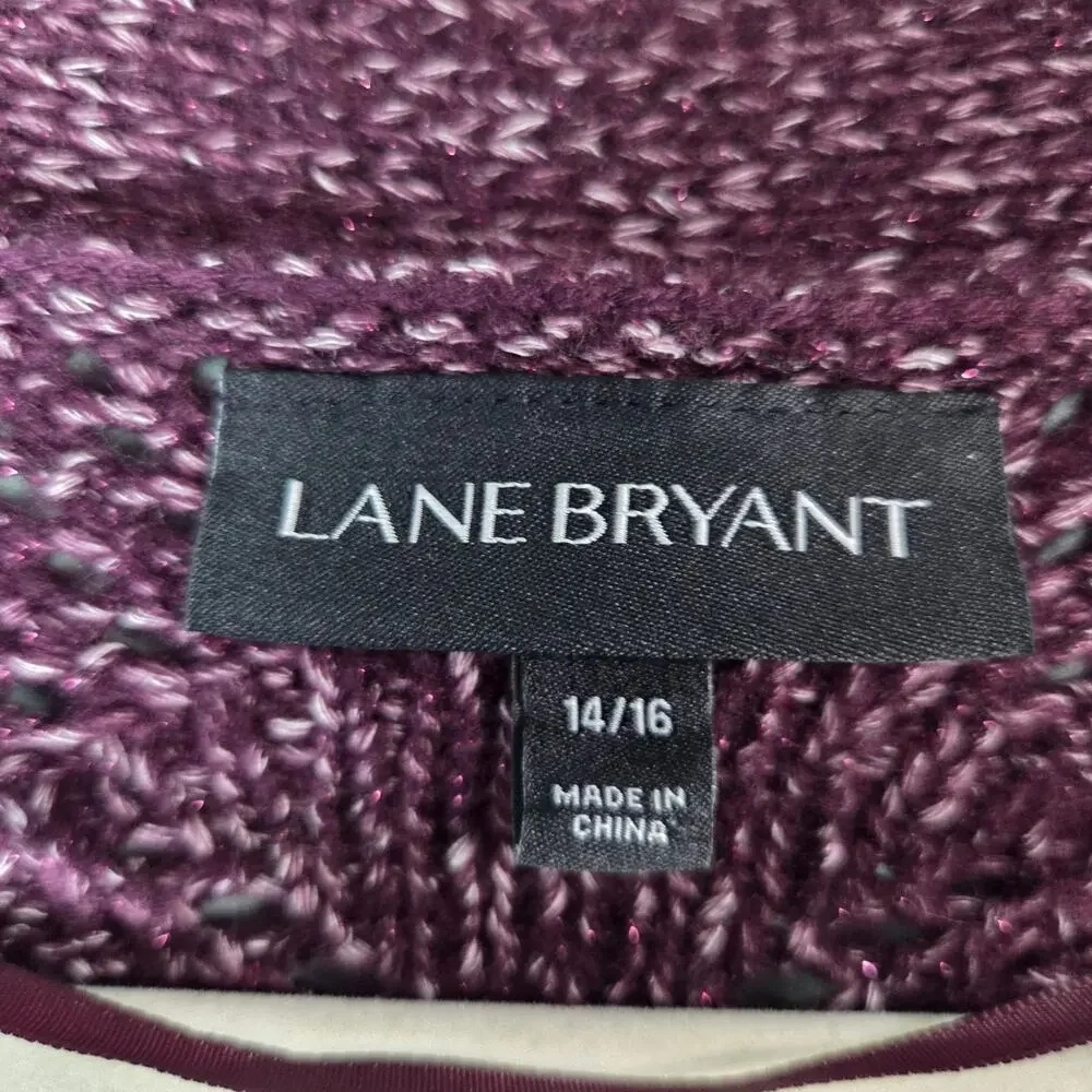 Lane Bryant Womens 14 16 Open Cardigan Cable Knit Sweater Fringe Metallic Boho